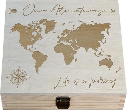 Adventure Awaits Box, Wooden Box Keepsake Box, Mountains Box, Memory Box, Photo box, Stone Box, Travel Gifts, Christmas Gift 8.5 in x 6 in x 3 in Dark Walnut in Kuwait