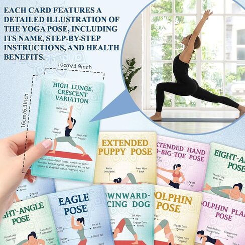 gisgfim Yoga Cards 92 Yoga Poses Workout Positions Flashcards with Instructions Cues and Sanskrit Names for Home Gym Use Beginner Advanced Learner Educational Activity Promote Mindfulness Relaxation in Saudi Arabia
