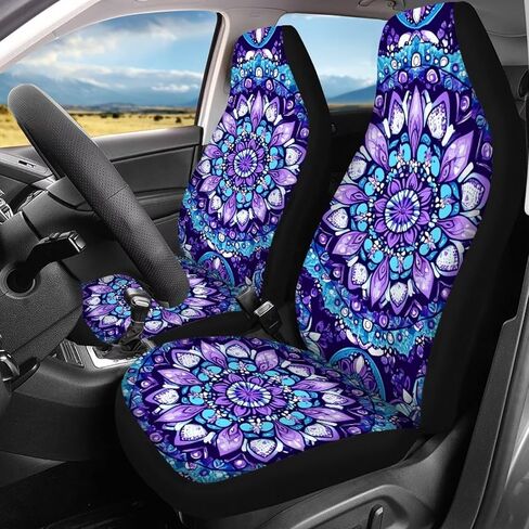 Mandala Flower Car Seat Covers Full Set Front Rear Seats Protector Universal Fit Interior Car Accessories for Most Cars Sedan Van Truck SUV Purple and Blue in Saudi Arabia