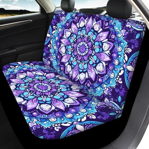 Mandala Flower Car Seat Covers Full Set Front Rear Seats Protector Universal Fit Interior Car Accessories for Most Cars Sedan Van Truck SUV Purple and Blue in Saudi Arabia