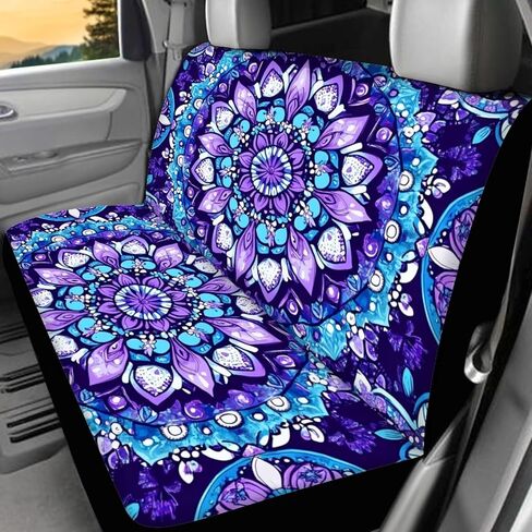 Mandala Flower Car Seat Covers Full Set Front Rear Seats Protector Universal Fit Interior Car Accessories for Most Cars Sedan Van Truck SUV Purple and Blue in Saudi Arabia