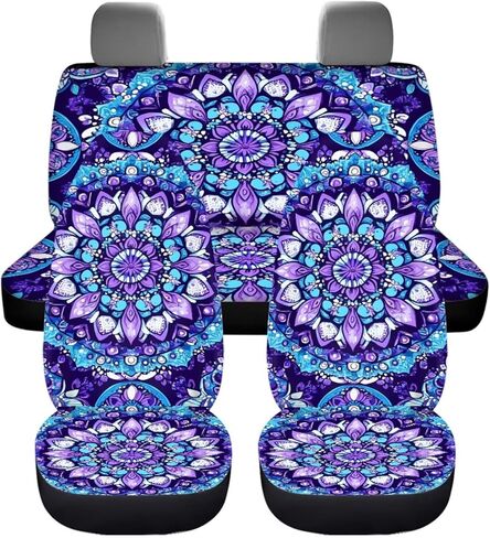 Mandala Flower Car Seat Covers Full Set Front Rear Seats Protector Universal Fit Interior Car Accessories for Most Cars Sedan Van Truck SUV Purple and Blue in Saudi Arabia