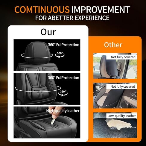 أغطية مقاعد السيارة متوافقة مع Ford Fusion 2007-2017 2018 2019 2020. تغطية كاملة من الجلد المقاوم للماء، متوافق مع الوسادة الهوائية، واقي وسادة المقعد لجميع الأحوال الجوية (مجموعة كاملة، أسود) in Kuwait