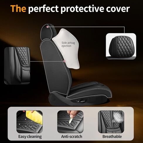 Fit Maverick Car Seat Covers Compatible with Ford Maverick 2022-2024 2025 2026.Full Coverage Waterproof Leather,Compatible with Airbag,All - Weather Seat Cushion Protector(Full Set, Black) in Saudi Arabia