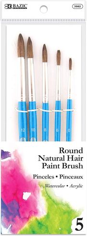 BAZIC Products Paint Brushes Set Round Natural Hair Brush, Paintbrushes for Acrylic Oil Watercolor Gouache Art Painting (5/Pack), 1-Pack in Saudi Arabia