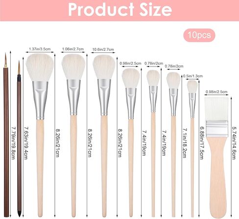 10pcs Mop Brush for Acrylic Painting, Pottery Glazing Brushes, Goat Hair Mop & Blending Brushes for Pottery, Acrylic, Watercolor, Oil - Soft Bristle Artist Tools for Glazing, Detailing, and Finishing in Saudi Arabia