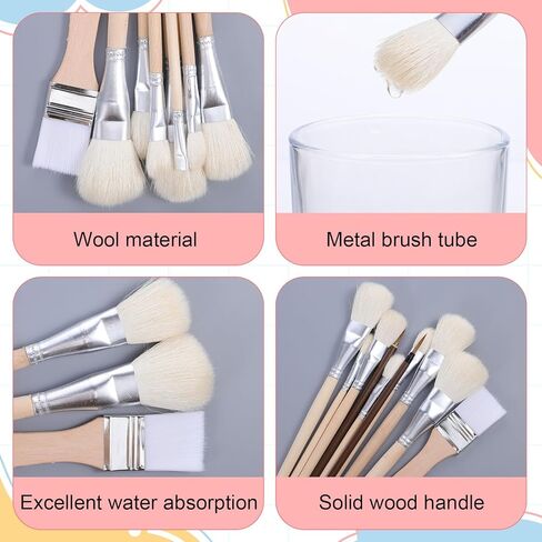 10pcs Mop Brush for Acrylic Painting, Pottery Glazing Brushes, Goat Hair Mop & Blending Brushes for Pottery, Acrylic, Watercolor, Oil - Soft Bristle Artist Tools for Glazing, Detailing, and Finishing in Saudi Arabia