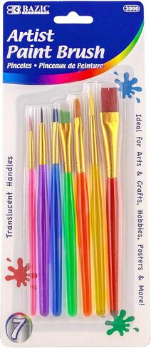 BAZIC Products Paint Brushes Set Nylon Bristle Brush, Flat Round Angled Paintbrushes for Acrylic Oil Watercolor Gouache Art Painting (7/Pack), 2-Packs in Saudi Arabia