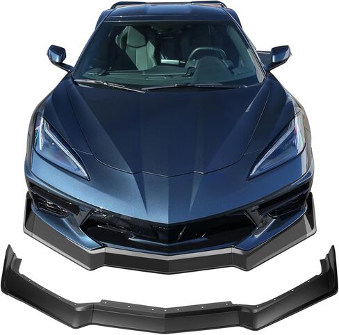 IKON MOTORSPORTS Front Bumper Lip Compatible with 2020-2025 Chevrolet Corvette, IKON Style ABS Gloss Black Valance Chin Lip Spoiler Splitter in Saudi Arabia