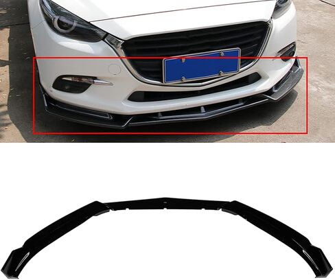 SCITOO Glossy Black PP Front Bumper Body Kit Spoiler Chin Spoiler Front Bumper Lip Fit for 2014-2019 for Mazda 3 in Saudi Arabia