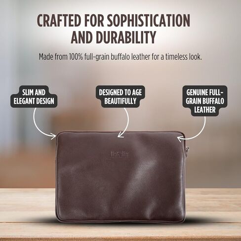 KING KONG Leather Laptop Sleeve, 14'' Notebook Case, Full-Grain Buffalo Leather Laptop Sleeve, Soft Cushioning and Waterproof Lining, Premium Zip, Designed to fit Mac Laptops, Brown in Saudi Arabia