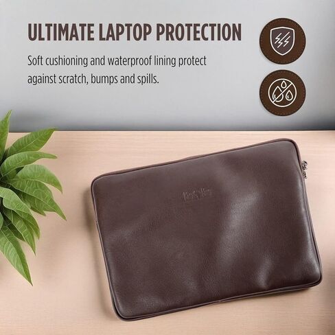 KING KONG Leather Laptop Sleeve, 14'' Notebook Case, Full-Grain Buffalo Leather Laptop Sleeve, Soft Cushioning and Waterproof Lining, Premium Zip, Designed to fit Mac Laptops, Brown in Saudi Arabia