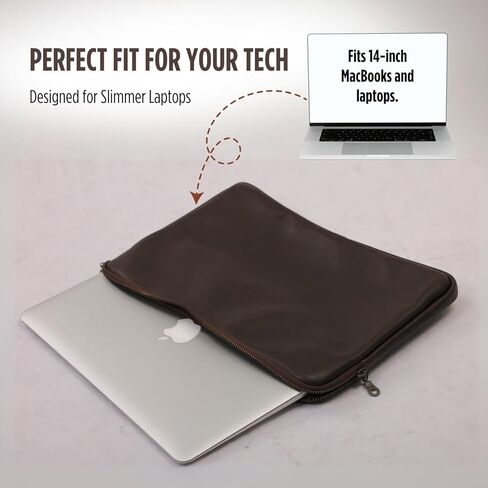 KING KONG Leather Laptop Sleeve, 14'' Notebook Case, Full-Grain Buffalo Leather Laptop Sleeve, Soft Cushioning and Waterproof Lining, Premium Zip, Designed to fit Mac Laptops, Brown in Saudi Arabia