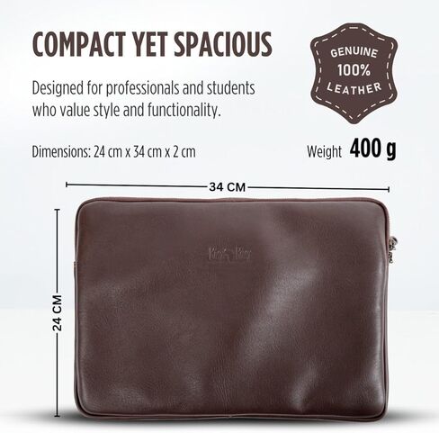 KING KONG Leather Laptop Sleeve, 14'' Notebook Case, Full-Grain Buffalo Leather Laptop Sleeve, Soft Cushioning and Waterproof Lining, Premium Zip, Designed to fit Mac Laptops, Brown in Saudi Arabia