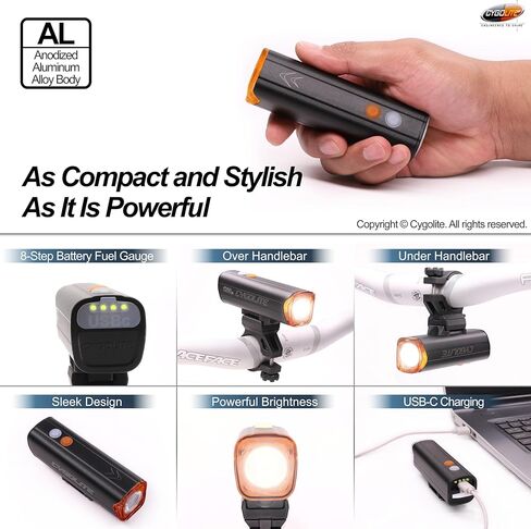 Cygolite Velocity SL 1000 Lumen Bicycle Light–Anodized Aluminum Alloy– 9 Light Modes– Fine Tunable Brightness- Compact IP67 Waterproof– Secure Hard Mount– USB-C Recharge– Road,Mountain,Commuter Bikes in Kuwait