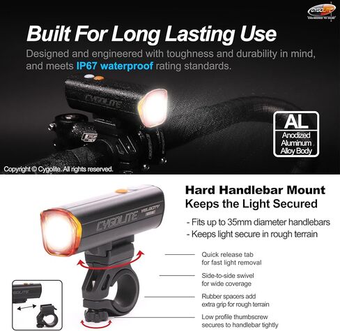 Cygolite Velocity SL 1000 Lumen Bicycle Light–Anodized Aluminum Alloy– 9 Light Modes– Fine Tunable Brightness- Compact IP67 Waterproof– Secure Hard Mount– USB-C Recharge– Road,Mountain,Commuter Bikes in Kuwait