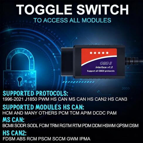 ELM327 USB Adapter OBD2 Scanner for Windows, ELMconfig FoCCCus Diagnostic Scan Tool with MS-Can/HS-Can Switch for Ford Lincoln Mazda Mercury Series Vehicles in Saudi Arabia
