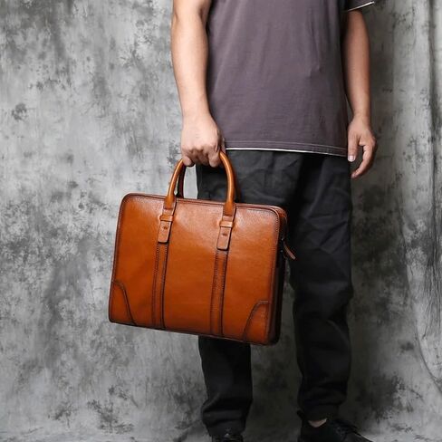 Leather Men Briefcase Cowhide Handbag Vintage Casual Computer Bag Crossbody for 15 Inch Laptops in Saudi Arabia