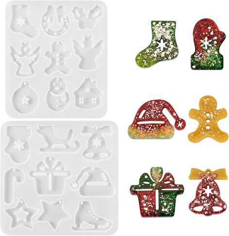 2pcs Christmas Resin Molds Silicone Socks Bells Gifts Hats Hingerbread Gloves Keychain Molds for Resin Casting DIY Xmas Tree Pendant Home Decoration Crafts Gift in Saudi Arabia