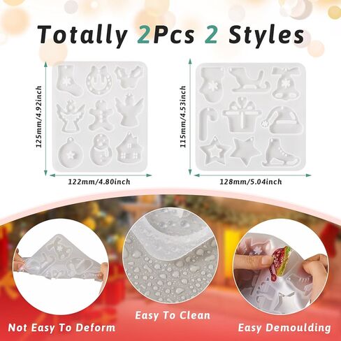 2pcs Christmas Resin Molds Silicone Socks Bells Gifts Hats Hingerbread Gloves Keychain Molds for Resin Casting DIY Xmas Tree Pendant Home Decoration Crafts Gift in Saudi Arabia