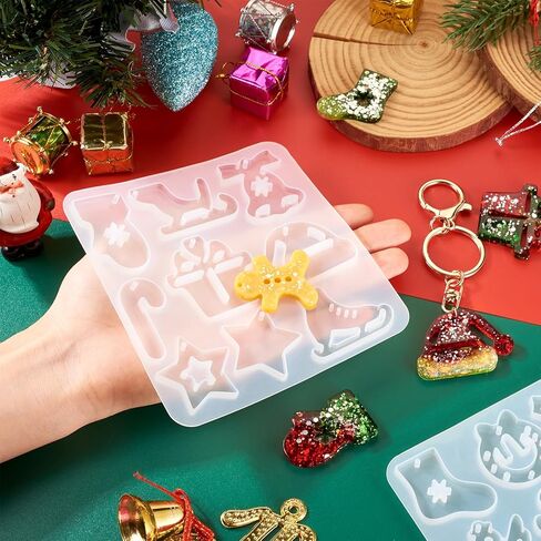 2pcs Christmas Resin Molds Silicone Socks Bells Gifts Hats Hingerbread Gloves Keychain Molds for Resin Casting DIY Xmas Tree Pendant Home Decoration Crafts Gift in Saudi Arabia