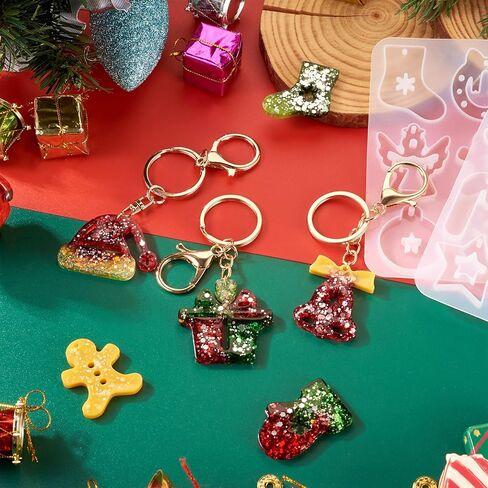 2pcs Christmas Resin Molds Silicone Socks Bells Gifts Hats Hingerbread Gloves Keychain Molds for Resin Casting DIY Xmas Tree Pendant Home Decoration Crafts Gift in Saudi Arabia