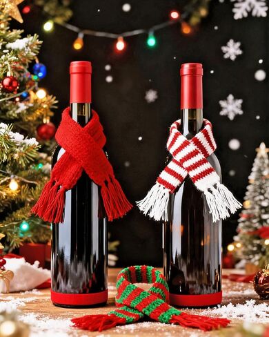 Penta Angel Mini Christmas Scarf 15Pcs 10Inch Tiny Knitted Craft Pet Doll Snowman Wine Bottle Scarf for Christmas Tree Decor (Mixed Color) in Saudi Arabia