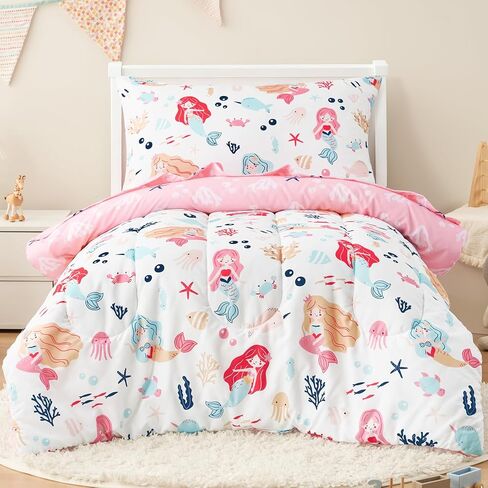 PHF 4 Piece Toddler Bedding Set, Ultra Soft Toddler Comforter Sets Include Comforter, Fitted Sheet, Flat Top Sheet and Pillowcase for Girls, Floral Bed in A Bag for Baby Bedroom, Floral in Saudi Arabia