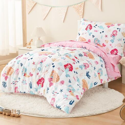 PHF 4 Piece Toddler Bedding Set, Ultra Soft Toddler Comforter Sets Include Comforter, Fitted Sheet, Flat Top Sheet and Pillowcase for Girls, Floral Bed in A Bag for Baby Bedroom, Floral in Saudi Arabia