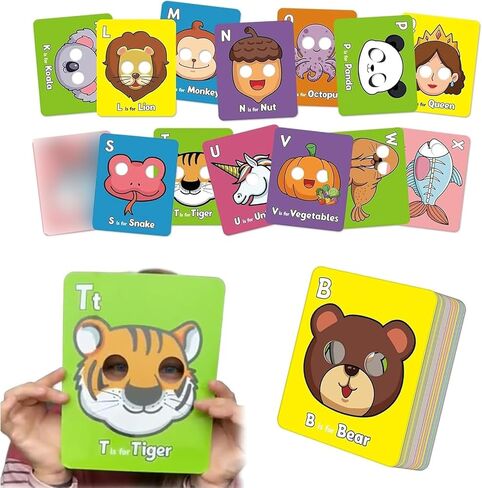 Alphabet ABC Flash Cards, Colorful Alphabet Mask Cards, 26 Lowercase and Uppercase Letter Cards, Interactive Education Games, Learn Letters, English Phrases in Saudi Arabia