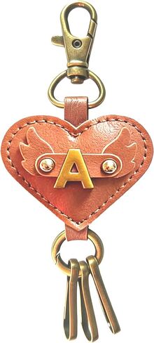 Initial Letter Brown Leather Alphabet Keychain with Easy Clasp,Retro Style Key Car Bag Key Ring Charm for Women in Saudi Arabia
