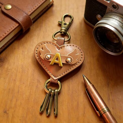 Initial Letter Brown Leather Alphabet Keychain with Easy Clasp,Retro Style Key Car Bag Key Ring Charm for Women in Saudi Arabia