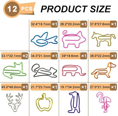 12 Pack Cute Office Paper Clips, Nonskid Funny Paper Clips for Office School Supplies Animal Paperclips Bookmarks Assorted Color and Shapes in Saudi Arabia