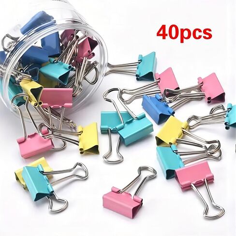 40 Counts Heavy Duty Mult-Colors Binder Clips, 3/4 Inch (19mm) Small Metal Paper Clamps for Office, School, or Home – Secure Hold, Durable Steel in Saudi Arabia