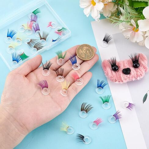 PH PandaHall 42pcs 7 Colors Safety Eyelash, 18mm Stuffed Animal Eyelashes Colorful Crochet Eyelashes Plastic Craft Eye Lashes Amigurumi Eyelash for Puppet Bear Teddy Bunny DIY Arts Crafts Making in Saudi Arabia