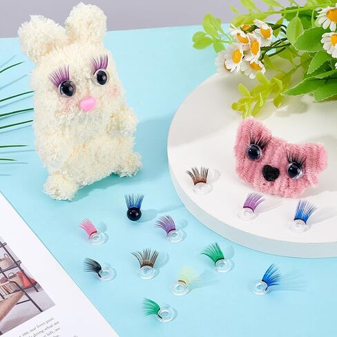 PH PandaHall 42pcs 7 Colors Safety Eyelash, 18mm Stuffed Animal Eyelashes Colorful Crochet Eyelashes Plastic Craft Eye Lashes Amigurumi Eyelash for Puppet Bear Teddy Bunny DIY Arts Crafts Making in Saudi Arabia