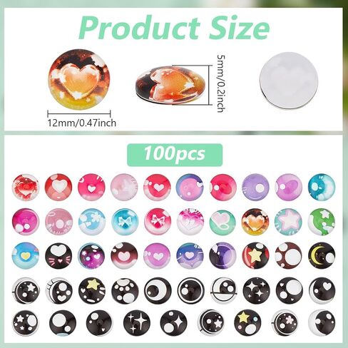 PH PandaHall 50Styles Eye Glass Cabochons 100PCS Round Eyes 12mm Kawaii Animal Craft Eyes Flatback Dome Cabochons for Clay Puppet Sculptures Crochet Plush Animals Amigurumi DIY Craft in Saudi Arabia