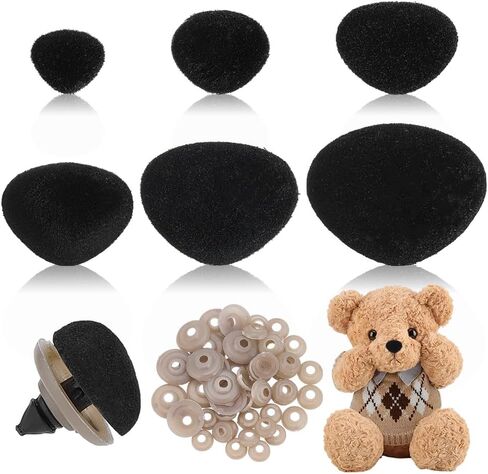 PH PandaHall 120pcs Flocking Safety Noses, 6 Size Stuffed Animal Triangle Nose Plastic Safety Noses Bulk Craft Nose with Washers for Amigurumi and Plush Crafts Crochet Projects, 11-29mm, Brown in Saudi Arabia