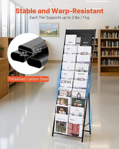 VEVOR Brochure Display Rack, 20 Pockets Magazine Literature Display Stand, Portable Floor Standing Magazine Rack, Metal Newspaper Catalog Holders for Shop, Exhibitions, Office, Trade Show, Black in Saudi Arabia