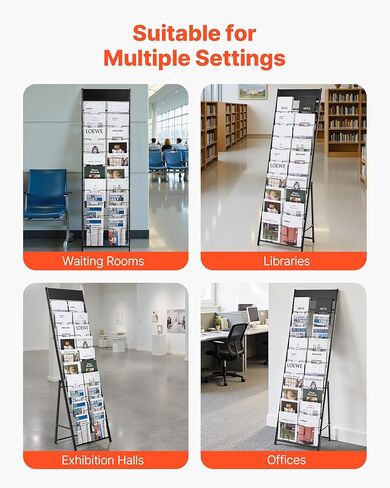 VEVOR Brochure Display Rack, 20 Pockets Magazine Literature Display Stand, Portable Floor Standing Magazine Rack, Metal Newspaper Catalog Holders for Shop, Exhibitions, Office, Trade Show, Black in Saudi Arabia