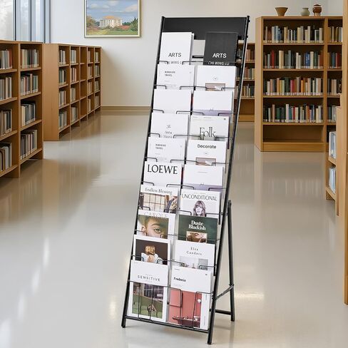 VEVOR Brochure Display Rack, 20 Pockets Magazine Literature Display Stand, Portable Floor Standing Magazine Rack, Metal Newspaper Catalog Holders for Shop, Exhibitions, Office, Trade Show, Black in Saudi Arabia