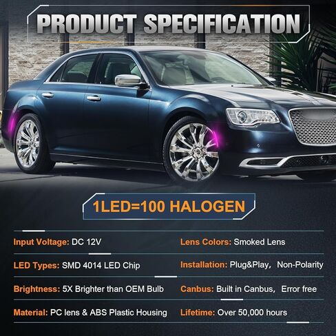 POPMOTORZ Front Rear Fender LED Side Marker Lights Compatible With 2015 2016 2017 2018 2019 2020 2021 2022 2023 2024 Chrysler300 LED Side Marker Lamps Smoked Lens Pink Purple 4 Pack in Saudi Arabia