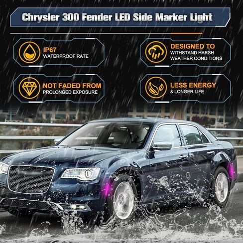 POPMOTORZ Front Rear Fender LED Side Marker Lights Compatible With 2015 2016 2017 2018 2019 2020 2021 2022 2023 2024 Chrysler300 LED Side Marker Lamps Smoked Lens Pink Purple 4 Pack in Saudi Arabia