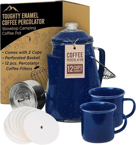 Classic Enamel Coffee Percolator (Black, 12 Cup) — The Original Camping Coffee Maker — Essential for the Campsite Brewmaster – Camping Coffee Percolator in Kuwait