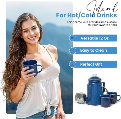 Classic Enamel Coffee Percolator (Black, 12 Cup) — The Original Camping Coffee Maker — Essential for the Campsite Brewmaster – Camping Coffee Percolator in Kuwait