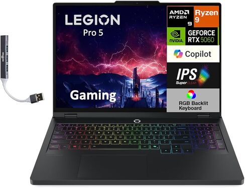 Lenovo Legion Pro 5i Gaming Laptop 16.0" 165 Hz IPS WQXGA (Intel i9-13900HX, GeForce RTX 4060 8GB GDDR6, 32GB DDR5, 2x2TB PCIe SSD (4TB), Per Key RGB Backlit KYB, WiFi 6E, Win 11 Pro) w/DKZ Hub in Saudi Arabia