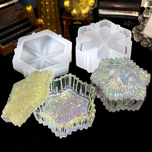 1 Set Snowflake Design Resin Mold Jewelry Box with Lid Silicone Epoxy Casting Mold for DIY Crafts Candy Storage in Saudi Arabia
