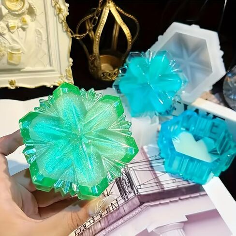 1 Set Snowflake Design Resin Mold Jewelry Box with Lid Silicone Epoxy Casting Mold for DIY Crafts Candy Storage in Saudi Arabia