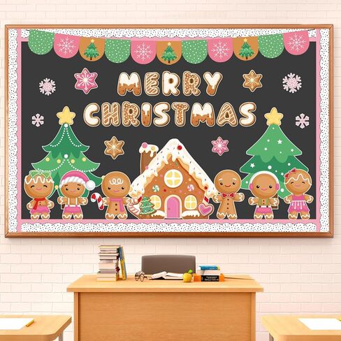 Christmas Gingerbread Bulletin Board Decoration Set Cute Gingerbread Man Classroom Decorations Christmas Tree Snowflake Paper Cutouts for Xmas Winter Holiday School Chalkboard Wall Decor in Saudi Arabia