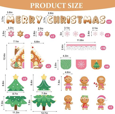 Christmas Gingerbread Bulletin Board Decoration Set Cute Gingerbread Man Classroom Decorations Christmas Tree Snowflake Paper Cutouts for Xmas Winter Holiday School Chalkboard Wall Decor in Saudi Arabia